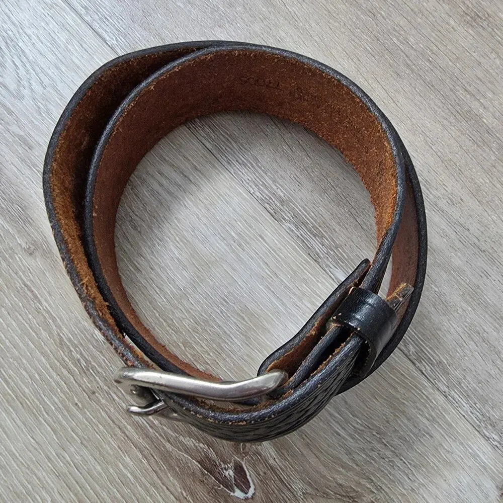 Vintage Chambers Phoenix Black Embossed Leather Belt Faux Woven sz 30 Retro